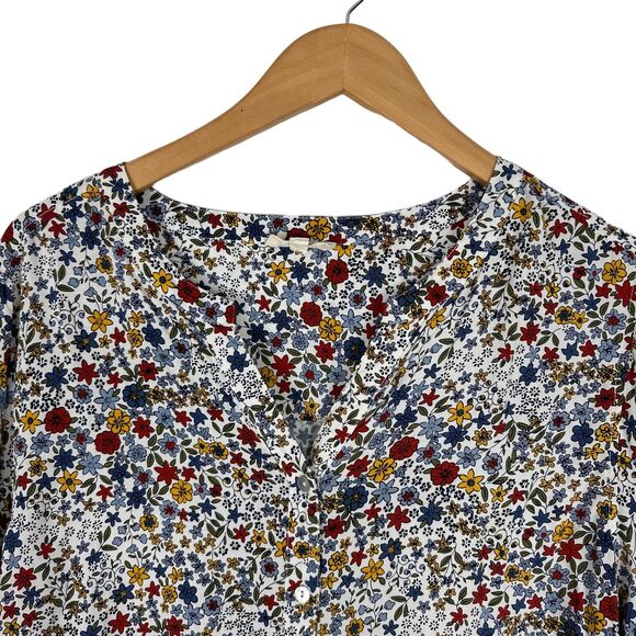 Jane and Delancey Floral Shirt Womens Large Button Up Roll Tab V Neck Rayon Top - Picture 5 of 10